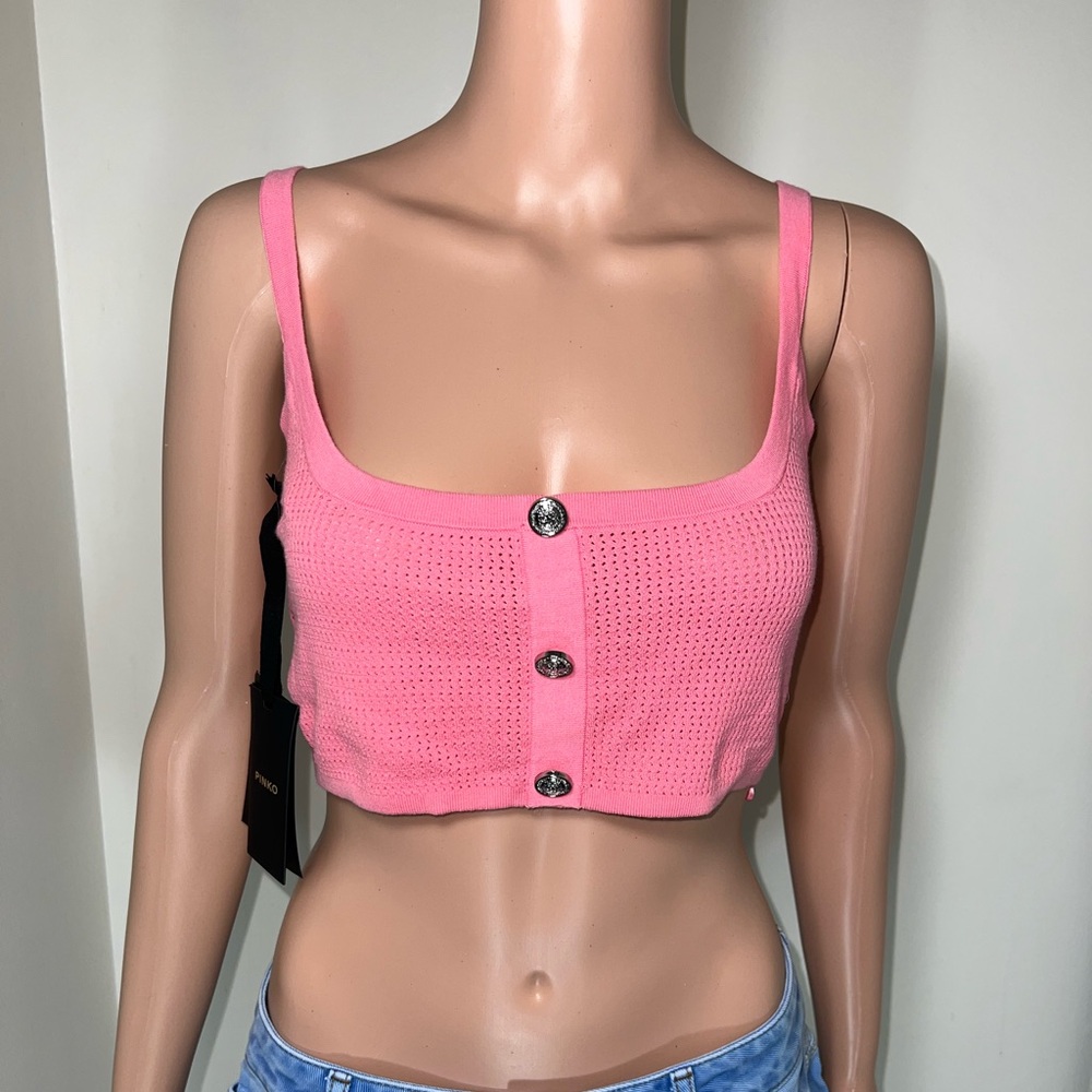 2 / $100 🩷NWT Pinko Pink Knit Crop Tank Sleeveless Top Button Detail Teruel Top